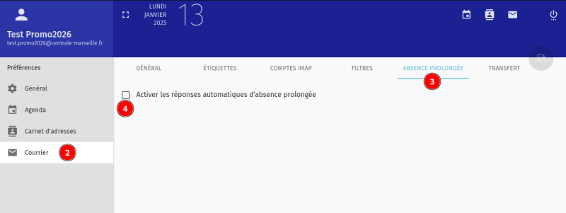 Se rendre dans "Absence prolongée"