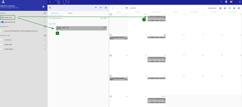 Le calendrier importé est maintenant visible