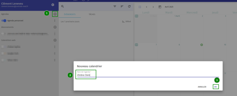 on crée un calendrier Zimbra client